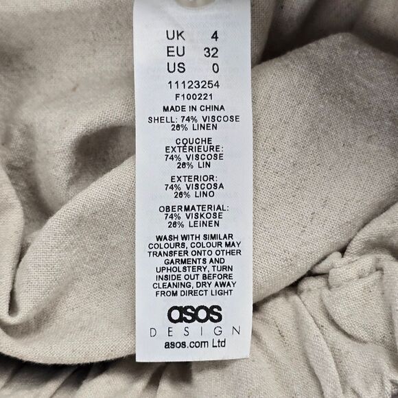 ASOS Women's 0 High Waist Cream Linen Blend Shorts with Elastic Waistband - Picture 11 of 11